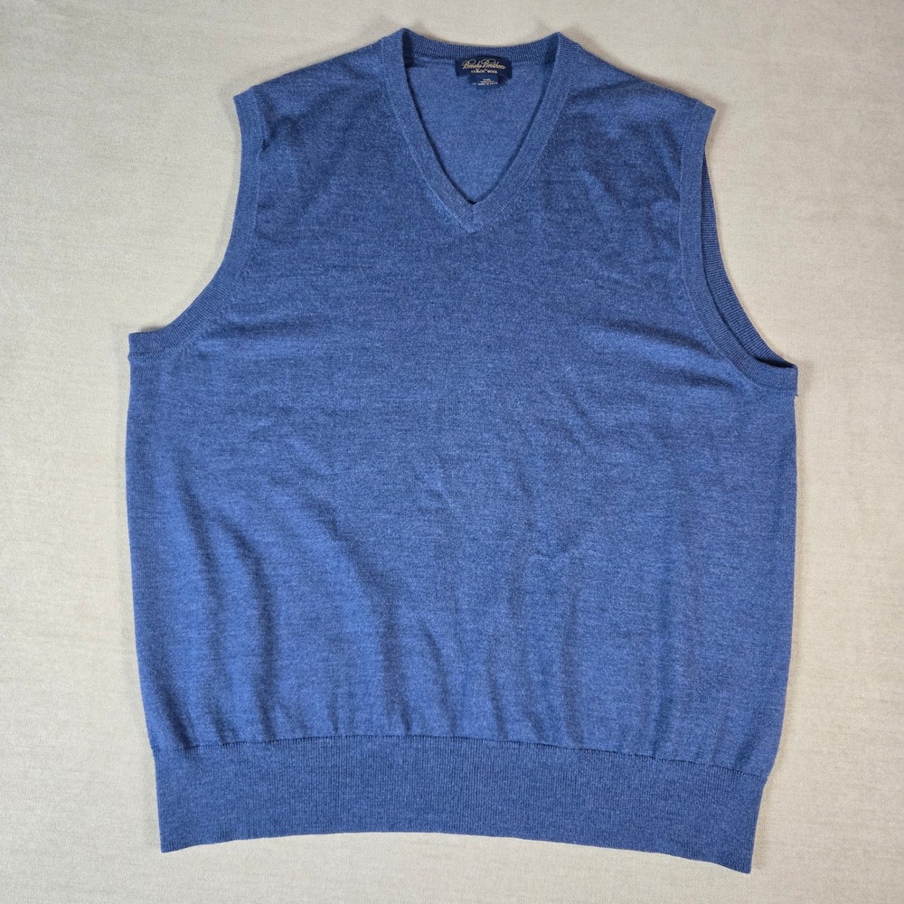 Brooks Brothers Saxon Wool Vest‎ XXL Blue Sweater Knit Top Layer Golf Pullover